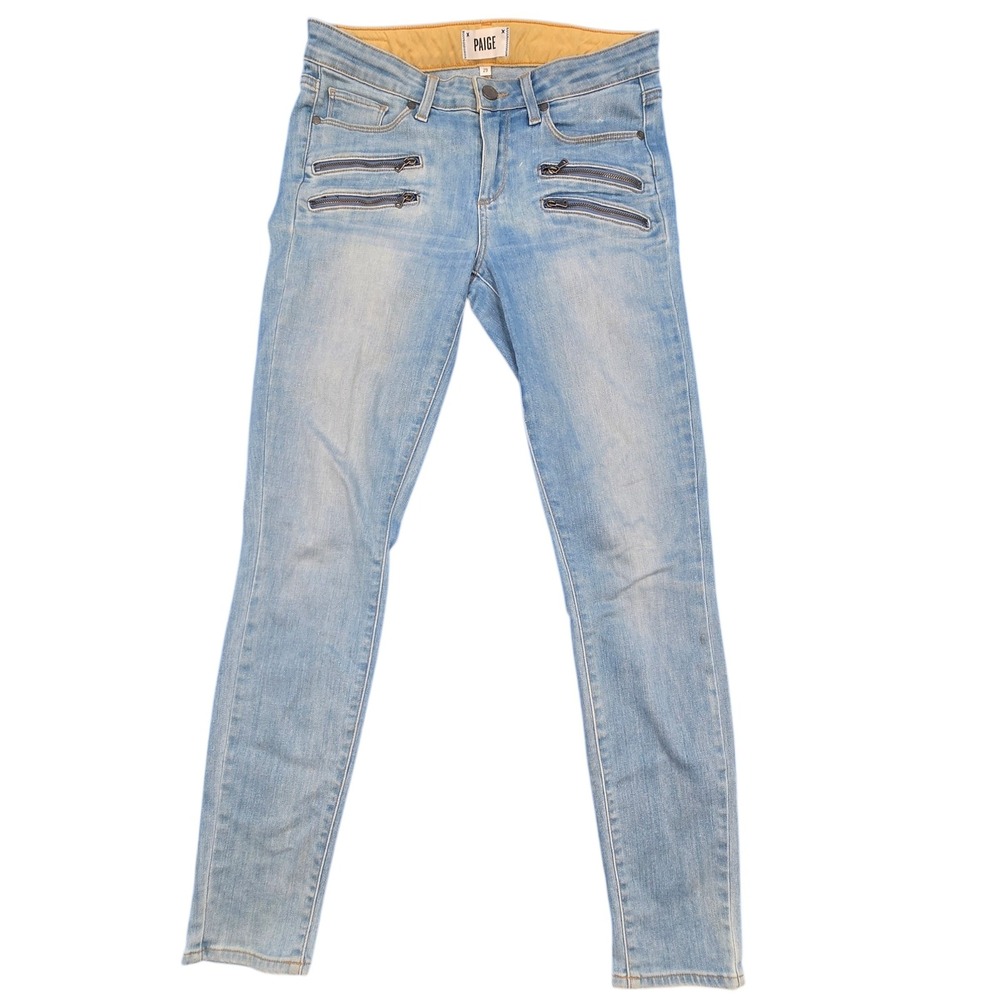 Paige Edgemont Light Wash Double Zipper Skinny Jeans Womens 29 Maddie No Whisker